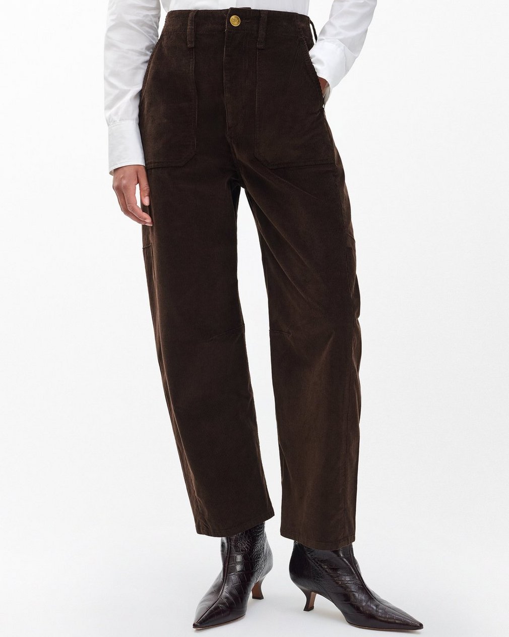Charlie Ankle Barrel Corduroy Pants - Dark Brown - Image 4