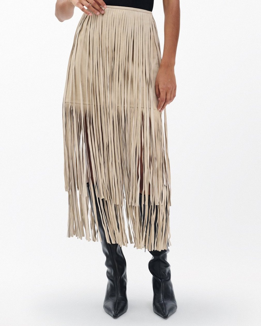 Jasmine Fringed Suede Skirt - Stone - Image 4