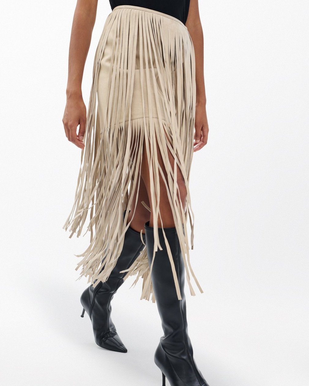 Jasmine Fringed Suede Skirt - Stone - Image 5