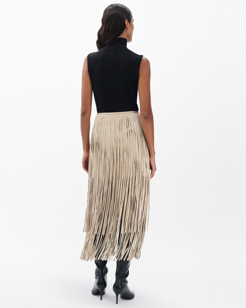 Jasmine Fringed Suede Skirt - Stone - Image 6