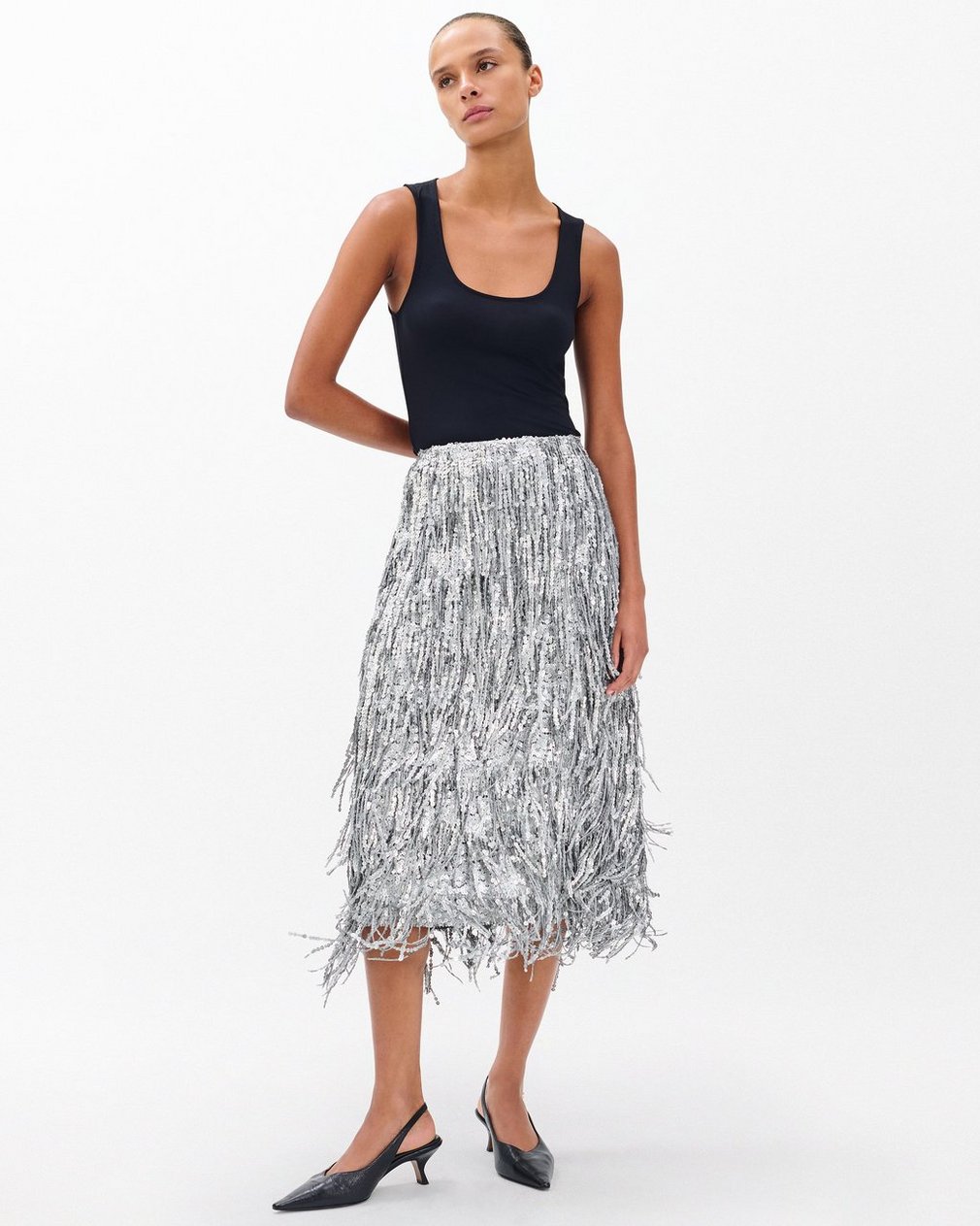 Billie Sequined Tassel Midi Skirt - Gunmetal