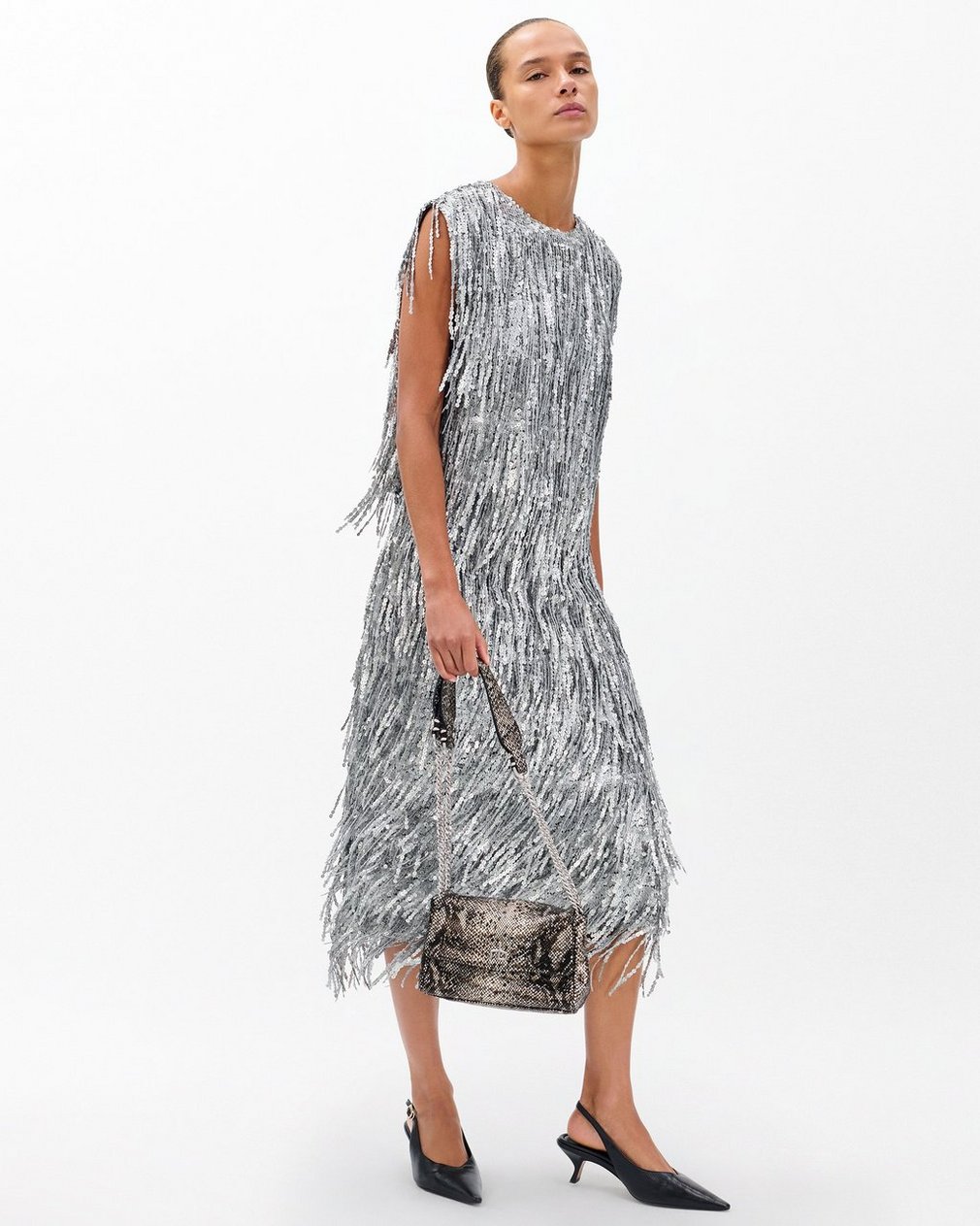 Billie Sequined Tassel Midi Skirt - Gunmetal - Image 4