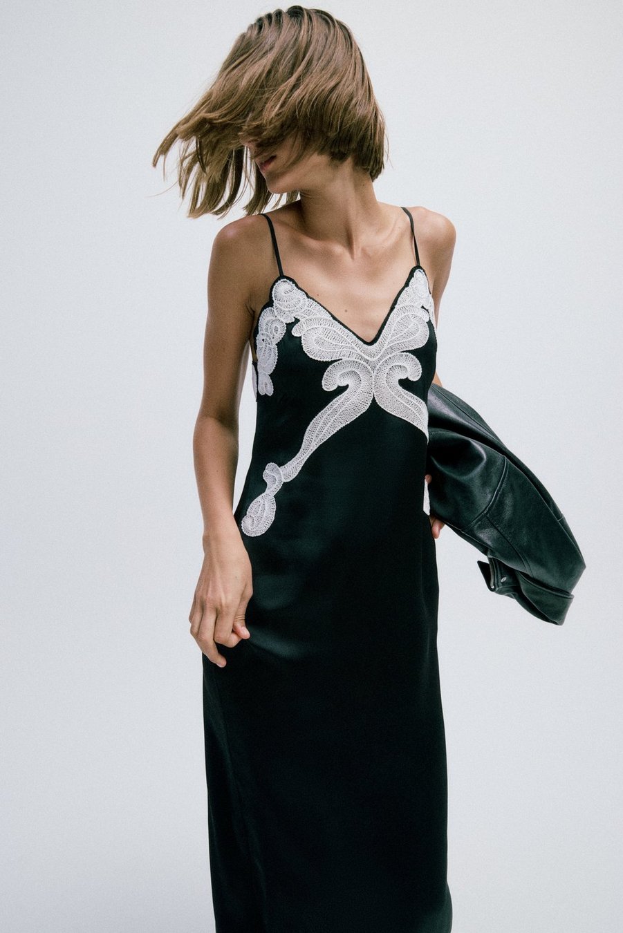 Ann Embroidered Slip Dress - Black - Image 7