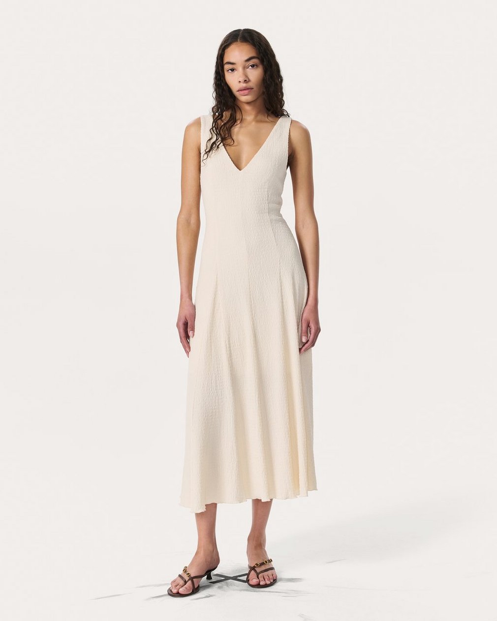 Lou V-Neck Midi Dress - Ivory - Image 7