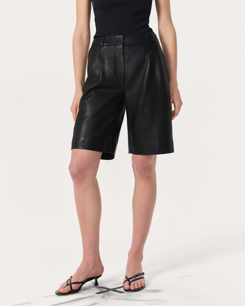 Irina Leather Shorts - Black - Image 3