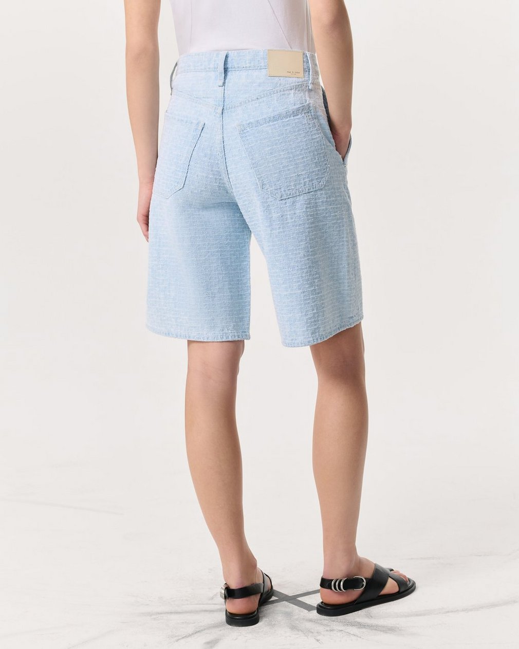 Tailored McKenna Textured Denim Shorts - Sky Blue Tweed - Image 5