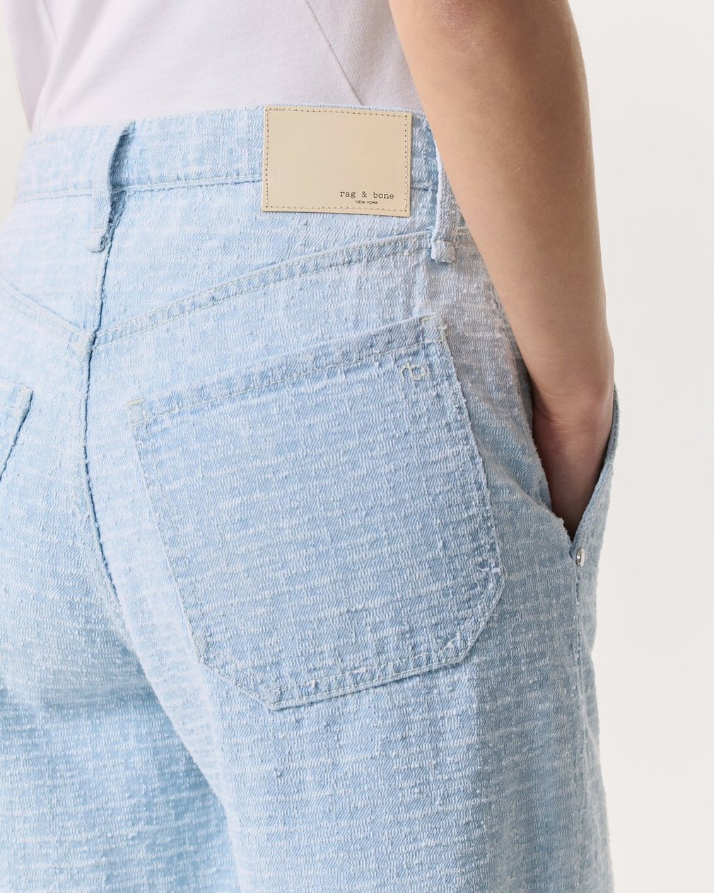 Tailored McKenna Textured Denim Shorts - Sky Blue Tweed - Image 6