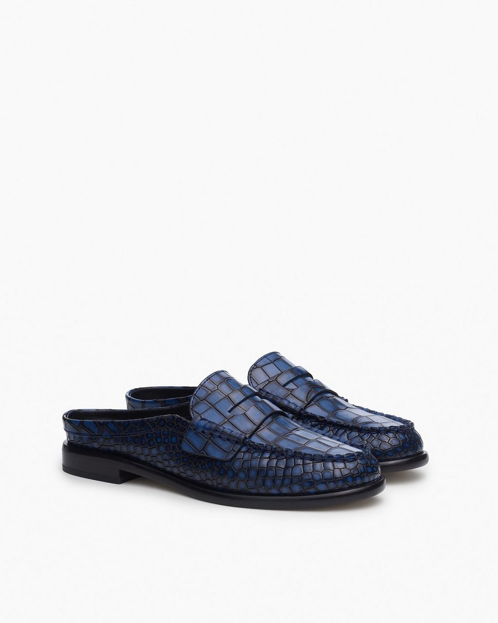 Carter Embossed Leather Mules - Indigo Croc - Image 3
