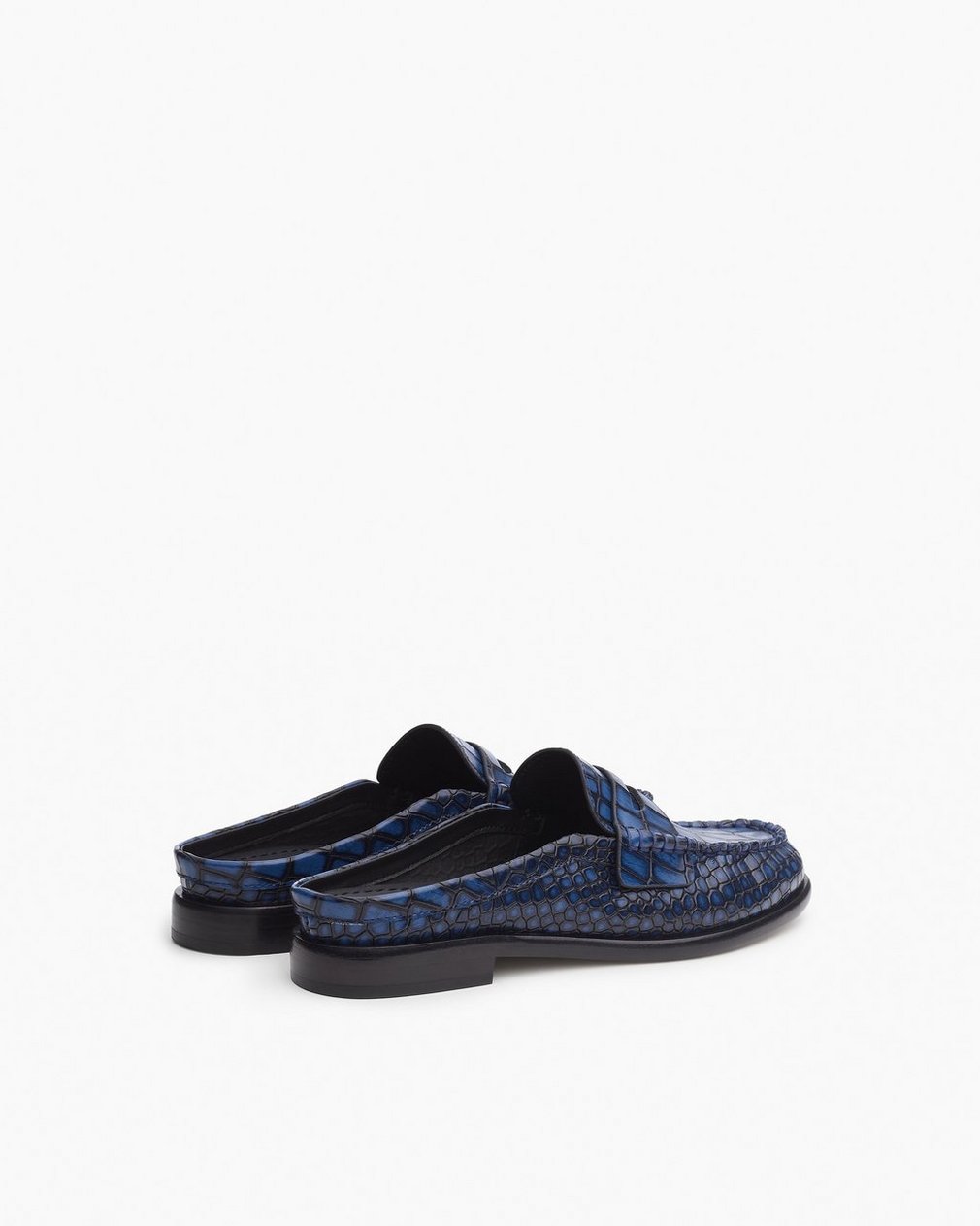 Carter Embossed Leather Mules - Indigo Croc - Image 4