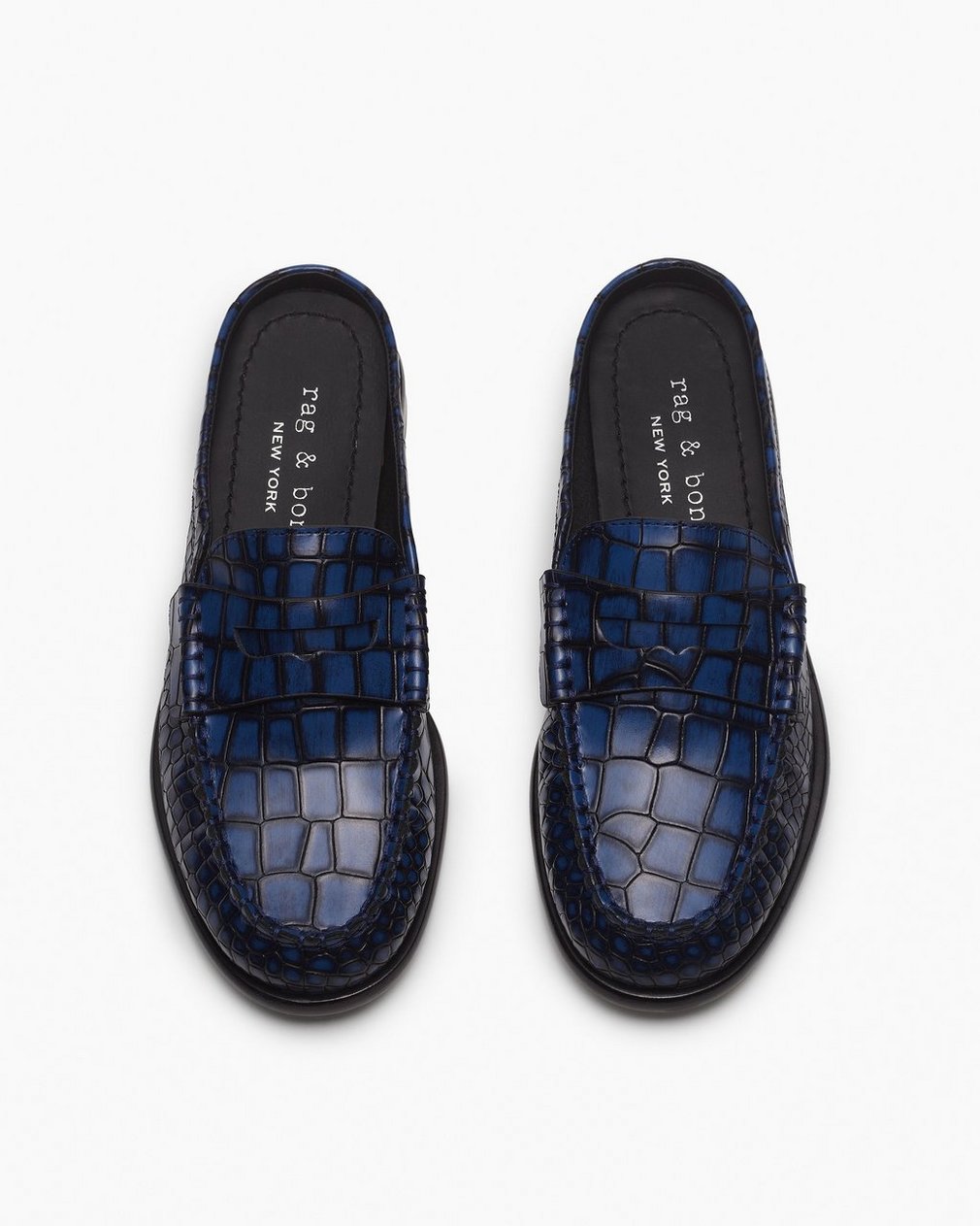Carter Embossed Leather Mules - Indigo Croc - Image 5
