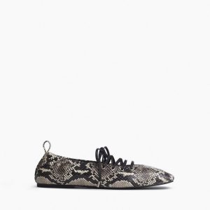 Sophia Embossed Leather Ballet Flats - White Snake