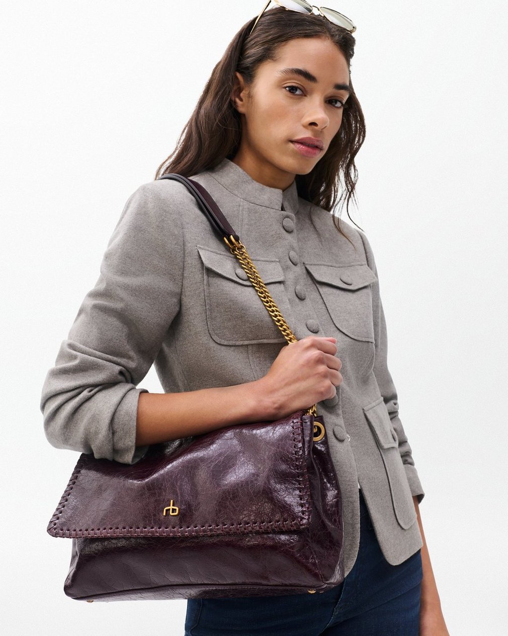 Chelsea Large Leather Flap Bag - Blackberry - Image 2
