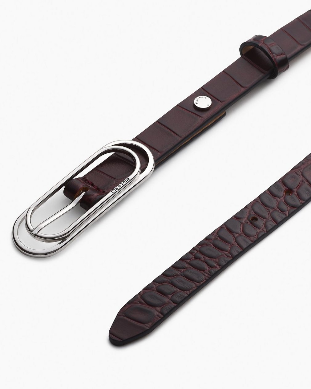 Duo Rounded Rebound Embossed Leather Belt - Bordeaux Croc - Image 3