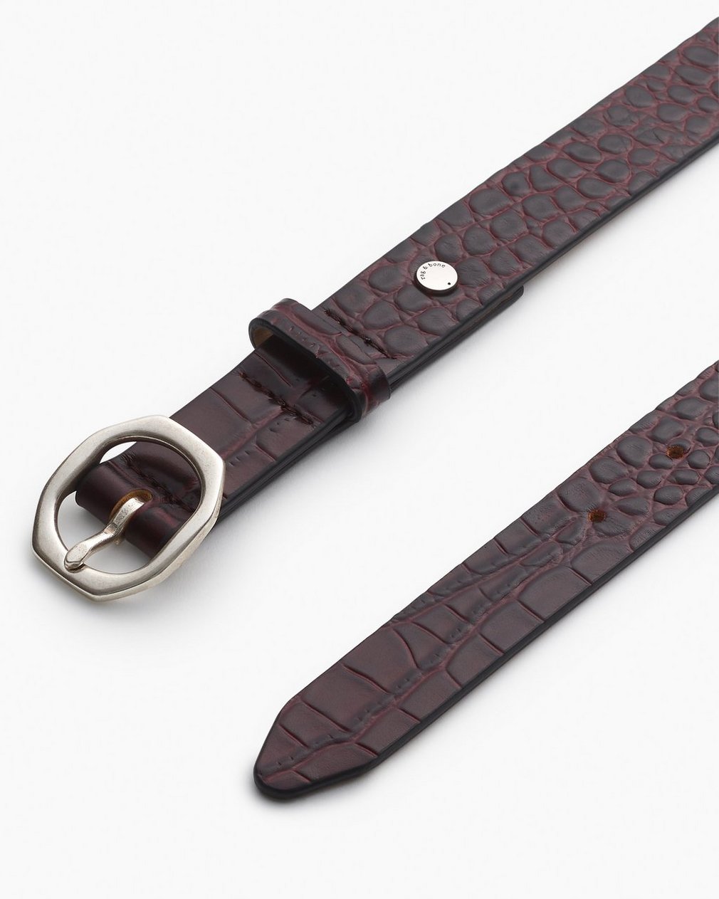 Small Audrey Leather Belt - Bordeaux Croc - Image 2