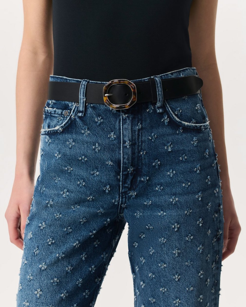 Audrey Tortoiseshell-Buckle Leather Belt - Black Tortoise - Image 2