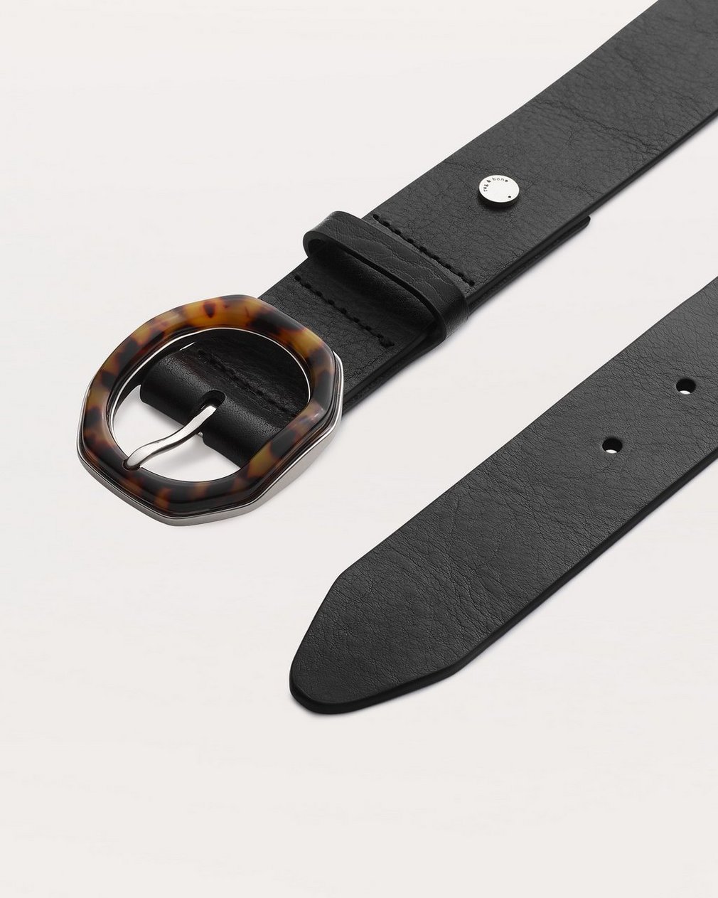 Audrey Tortoiseshell-Buckle Leather Belt - Black Tortoise - Image 3