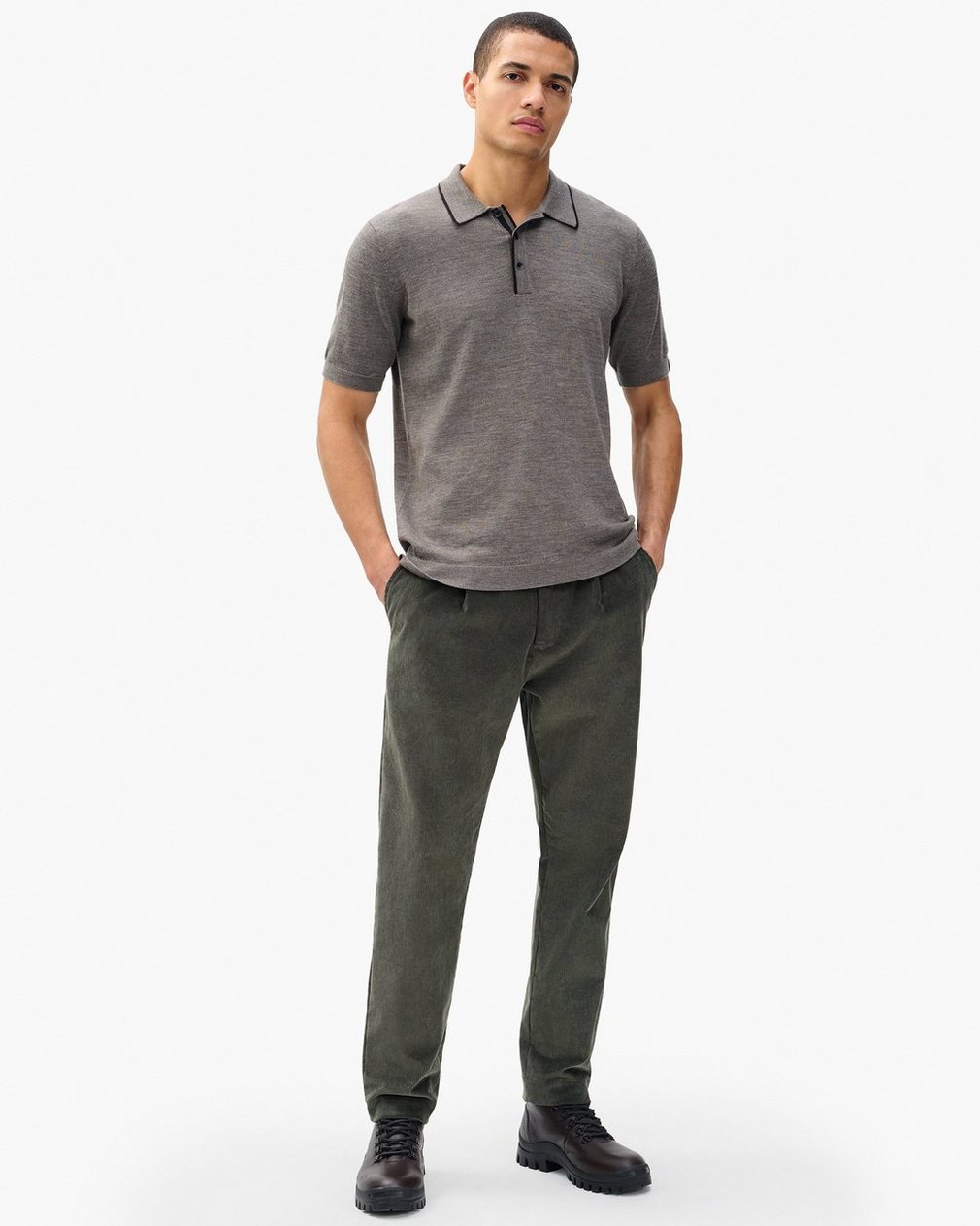 Evan Pleated Corduroy Trousers - Dark Shadow - Image 3