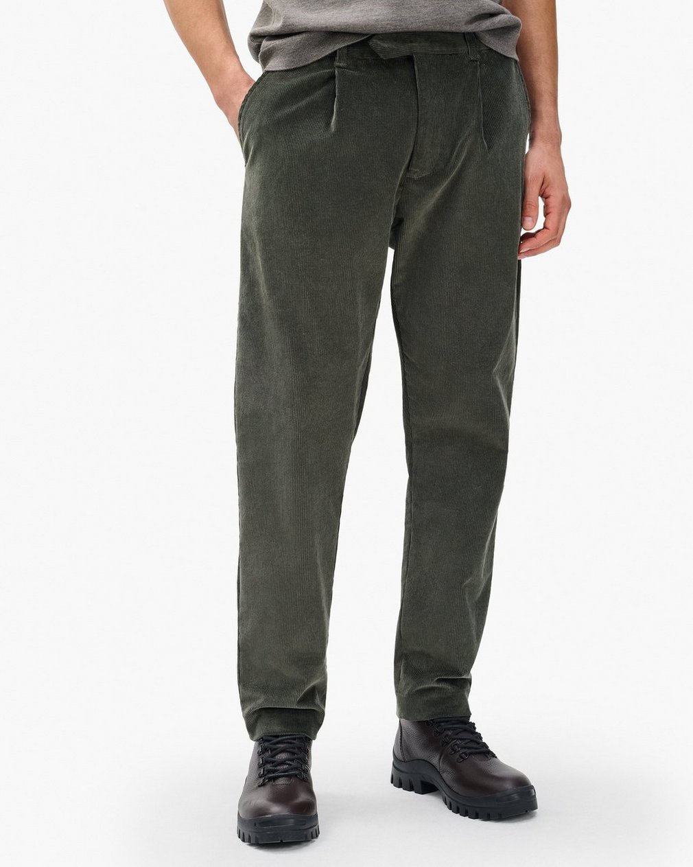 Evan Pleated Corduroy Trousers - Dark Shadow - Image 4