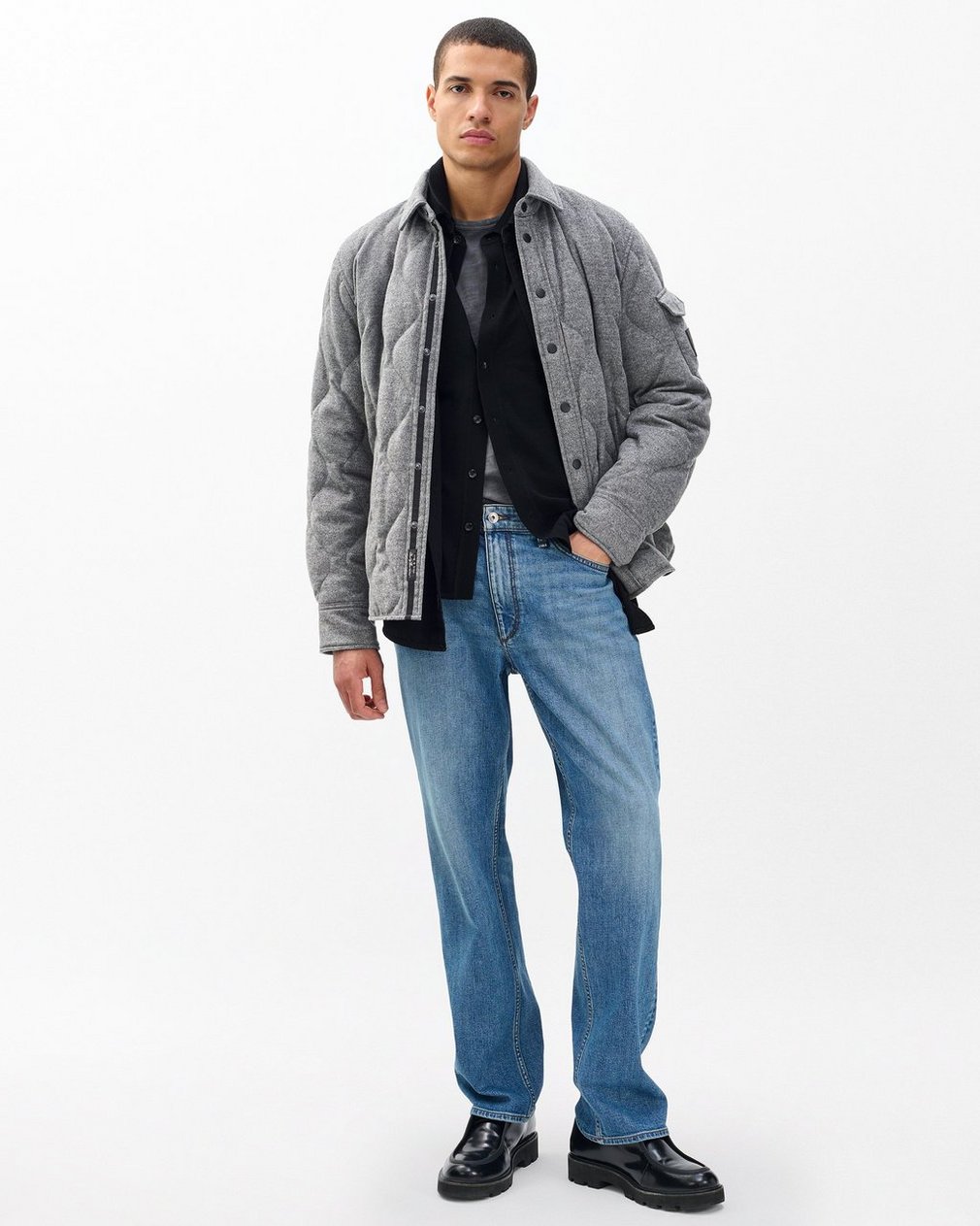 Dane Wool-Cashmere Quilted Shirt Jacket - Heather Grey - Image 3