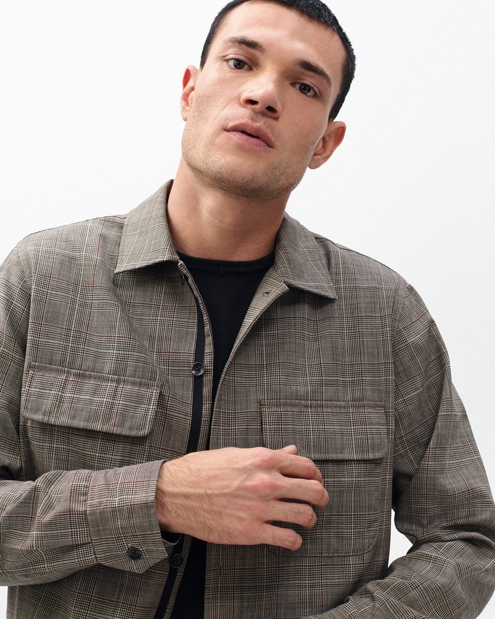 Isaiah Italian Wool Shirt Jacket - Grey Check - Image 4