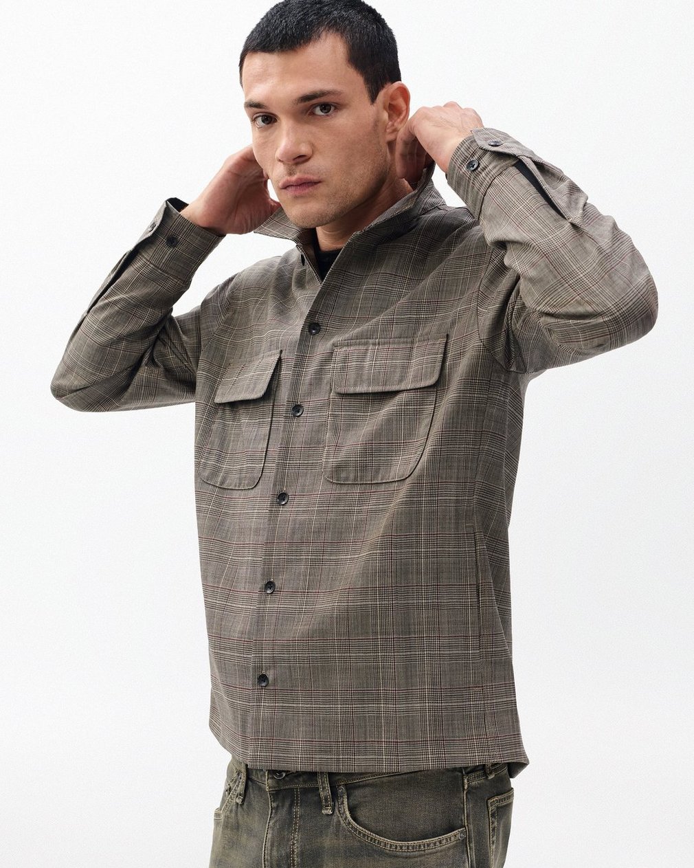 Isaiah Italian Wool Shirt Jacket - Grey Check - Image 5