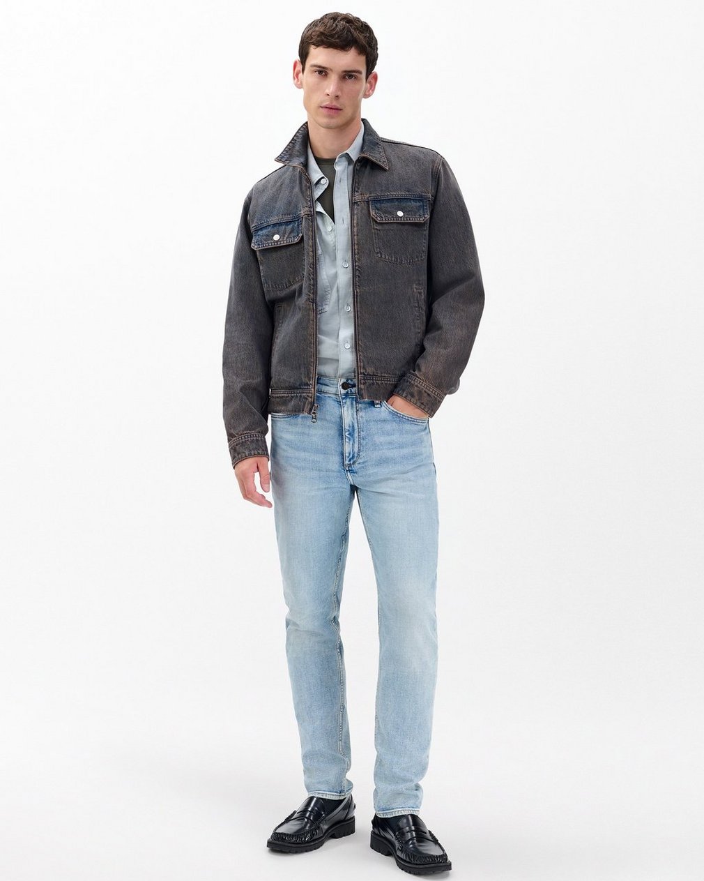 Beau Infuse Denim Trucker Jacket - Ochre Blue - Image 3