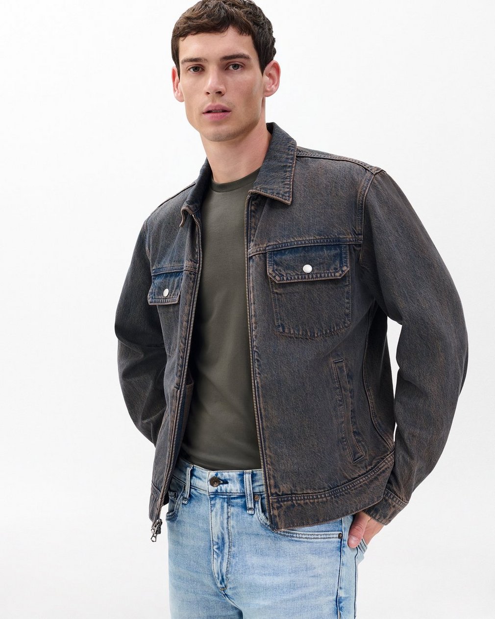 Beau Infuse Denim Trucker Jacket - Ochre Blue - Image 4
