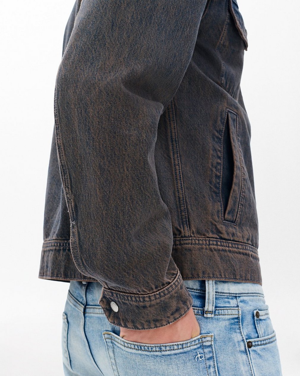Beau Infuse Denim Trucker Jacket - Ochre Blue - Image 5