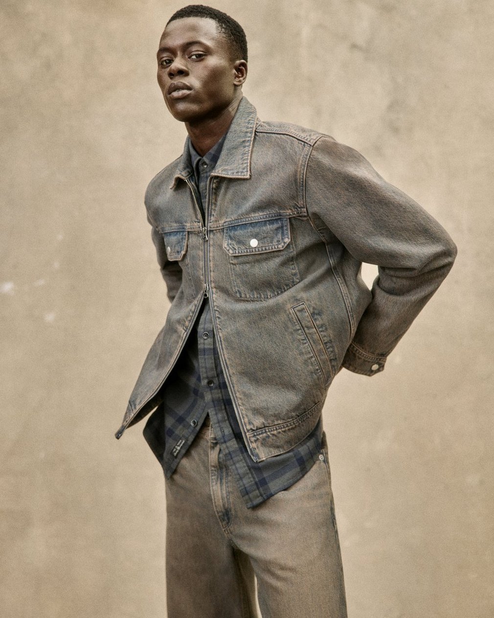 Beau Infuse Denim Trucker Jacket - Ochre Blue - Image 6