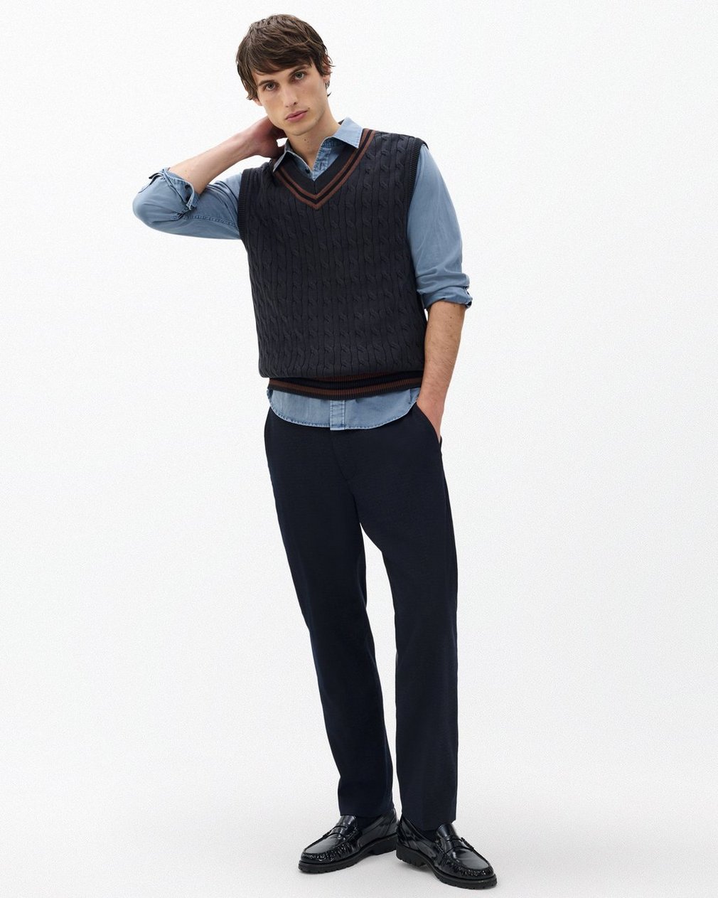Tristan Cricket Sweater Vest - Dark Grey - Image 3