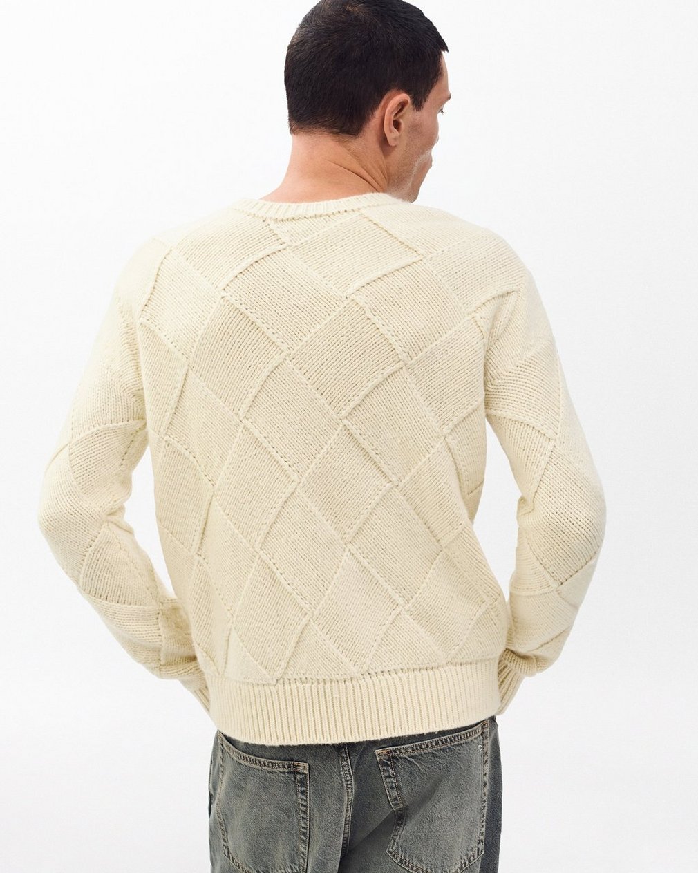 Hand-Knit Entrelac Wool Sweater - Ivory - Image 6