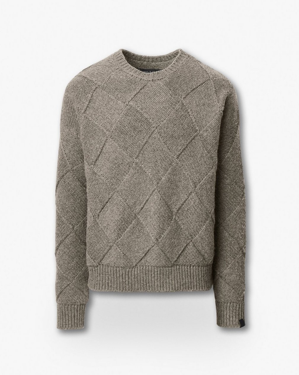 Hand-Knit Entrelac Wool Sweater - Charcoal - Image 2
