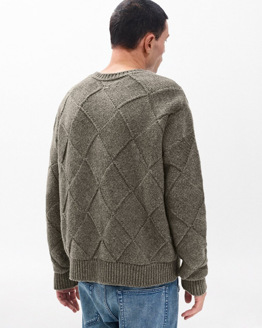 Hand-Knit Entrelac Wool Sweater - Charcoal - Image 6