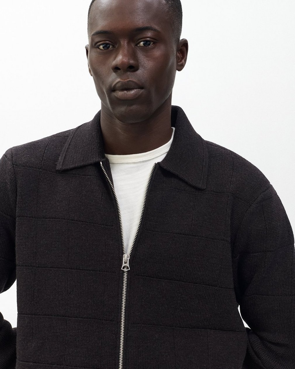 Melrose Full-Zip Windowpane Wool Sweater - Brown - Image 4