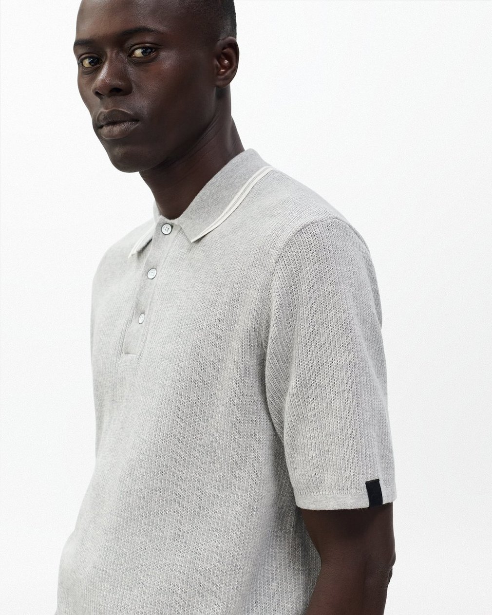 Harvey Tipped Knit Polo - Heather Grey - Image 4
