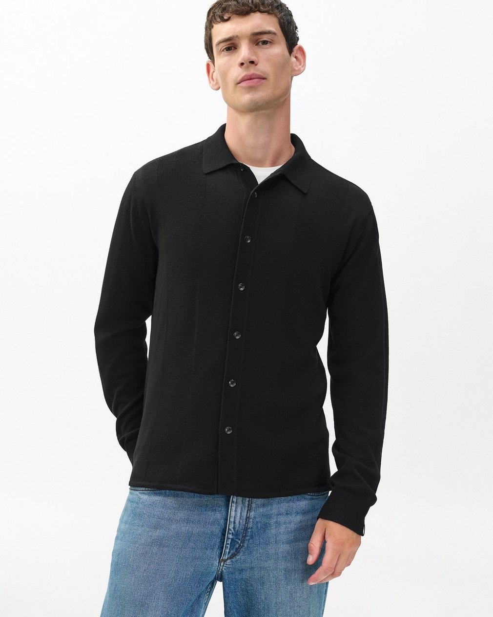 Crawford Wool-Cashmere Knit Shirt - Black - Image 4