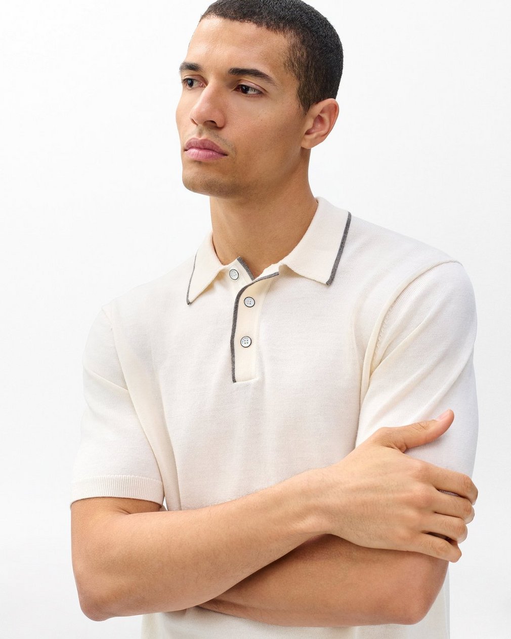 Crawford Wool-Cashmere Knit Polo - Ivory - Image 4