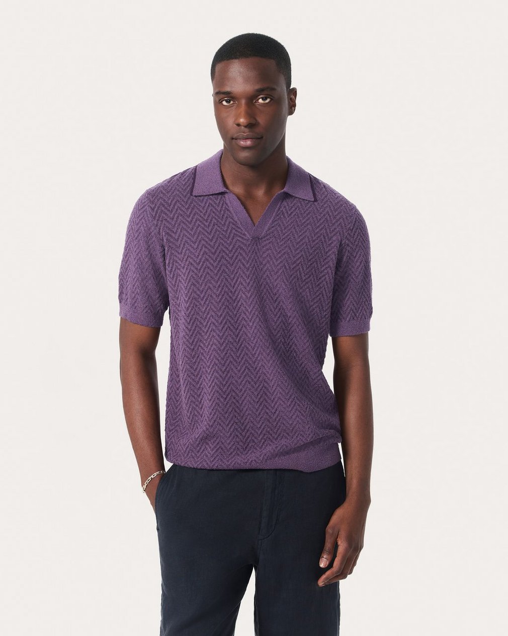 Zuma Herringbone Knit Polo Shirt - Washed Violet - Image 2