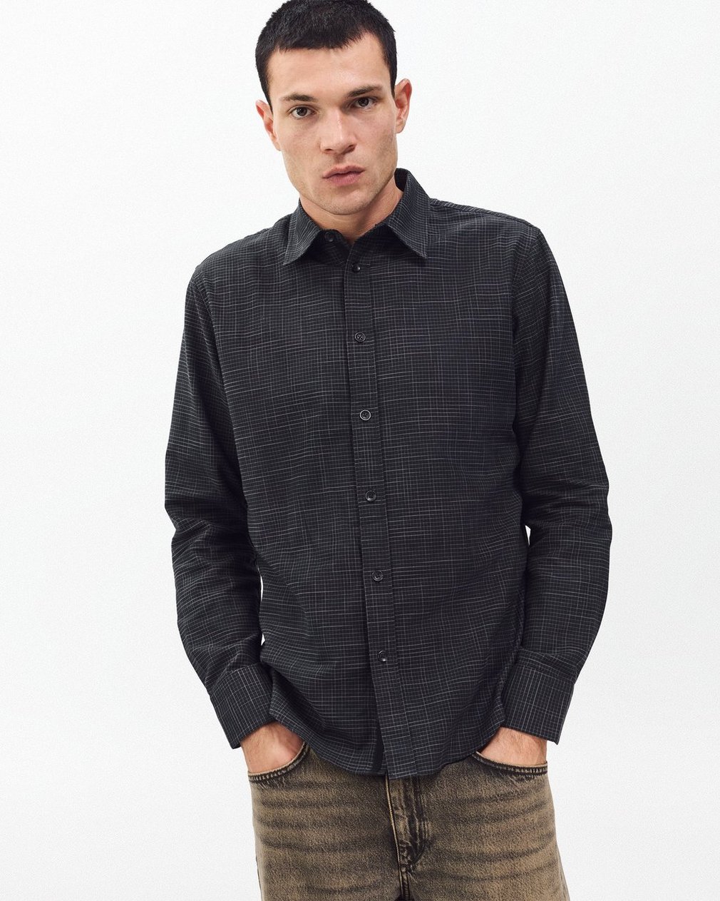 Tomlin Crosshatch Shirt - Black/Grey - Image 5