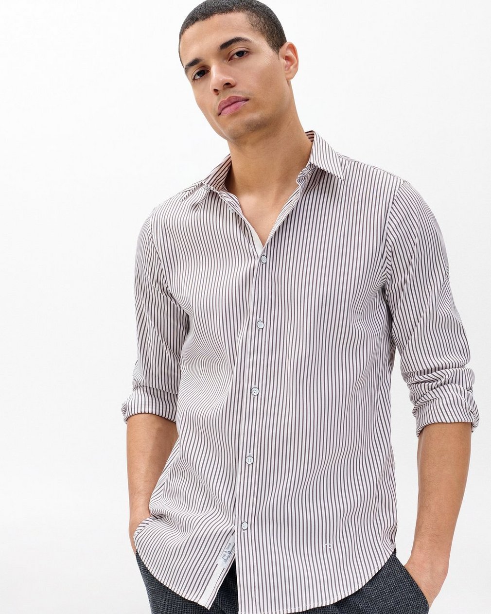 Patrick Poplin Shirt - Coffee Stripe - Image 5