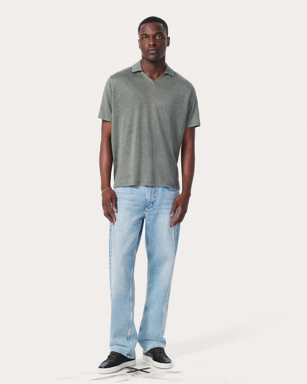 Linen Johnny Collar Polo - Pavement - Image 3