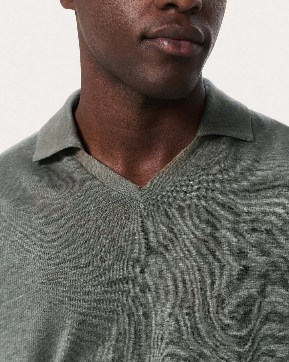 Linen Johnny Collar Polo - Pavement - Image 4