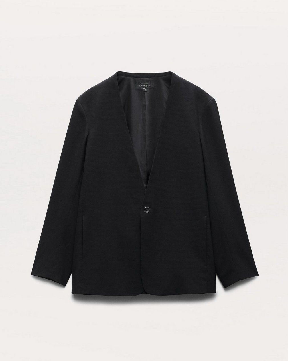 Collarless Wool-Blend Ripstop Blazer - Black - Image 2