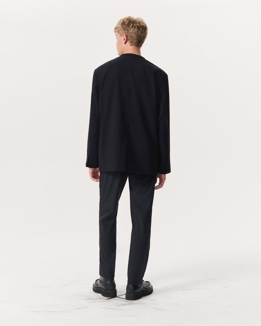 Collarless Wool-Blend Ripstop Blazer - Black - Image 5