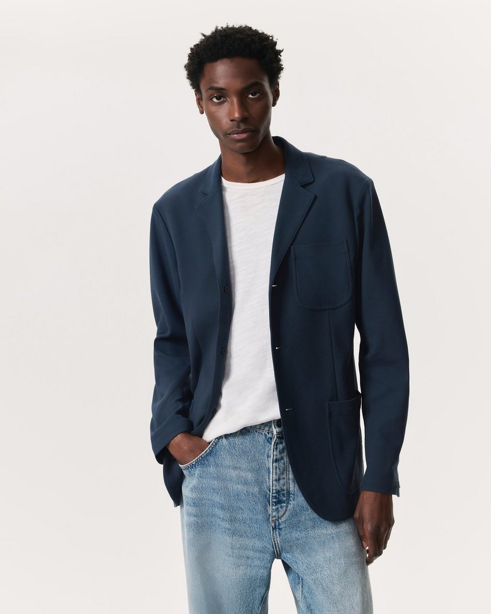Achilles Italian Cotton-Blend Knit Blazer - Ink Blue