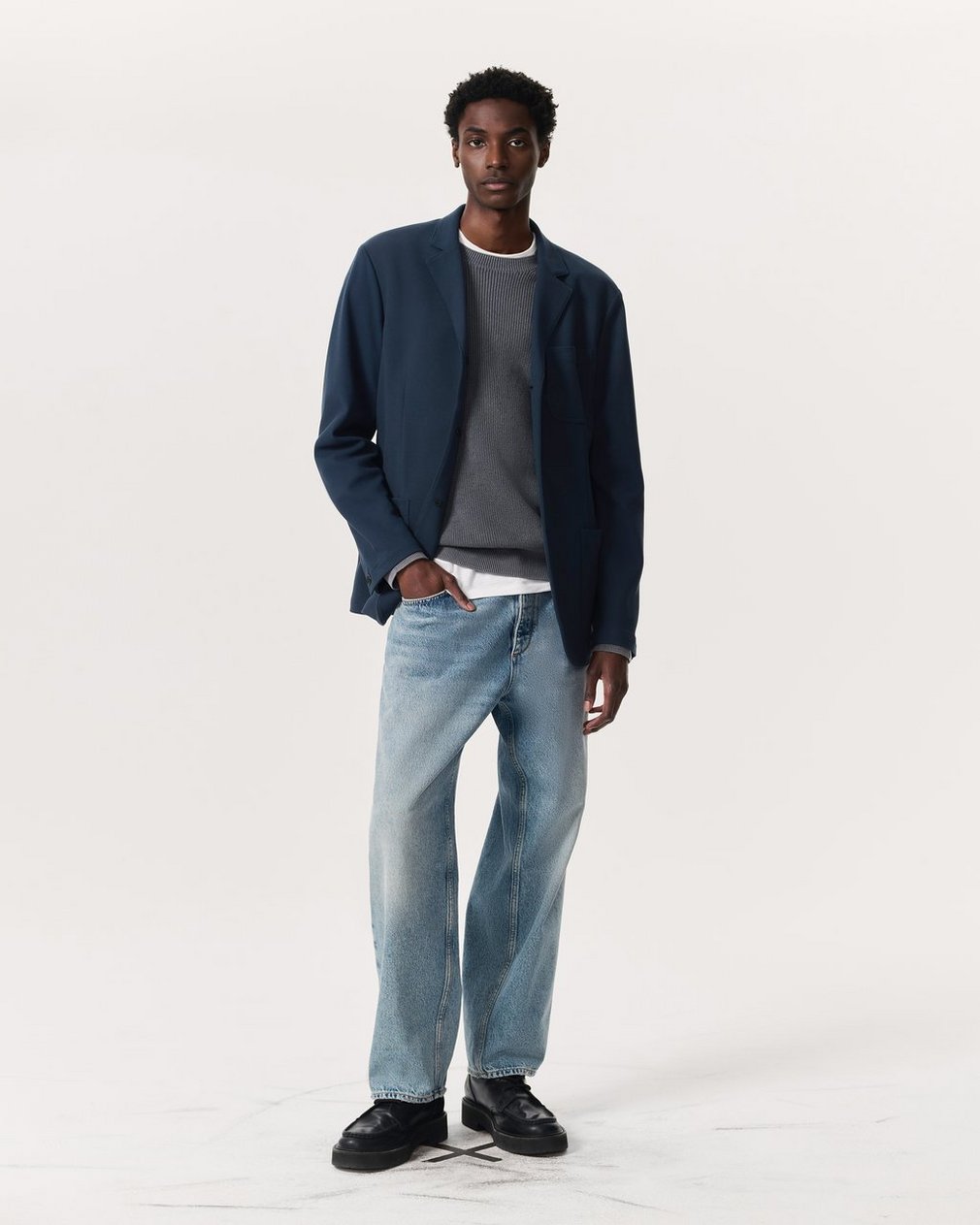 Achilles Italian Cotton-Blend Knit Blazer - Ink Blue - Image 4