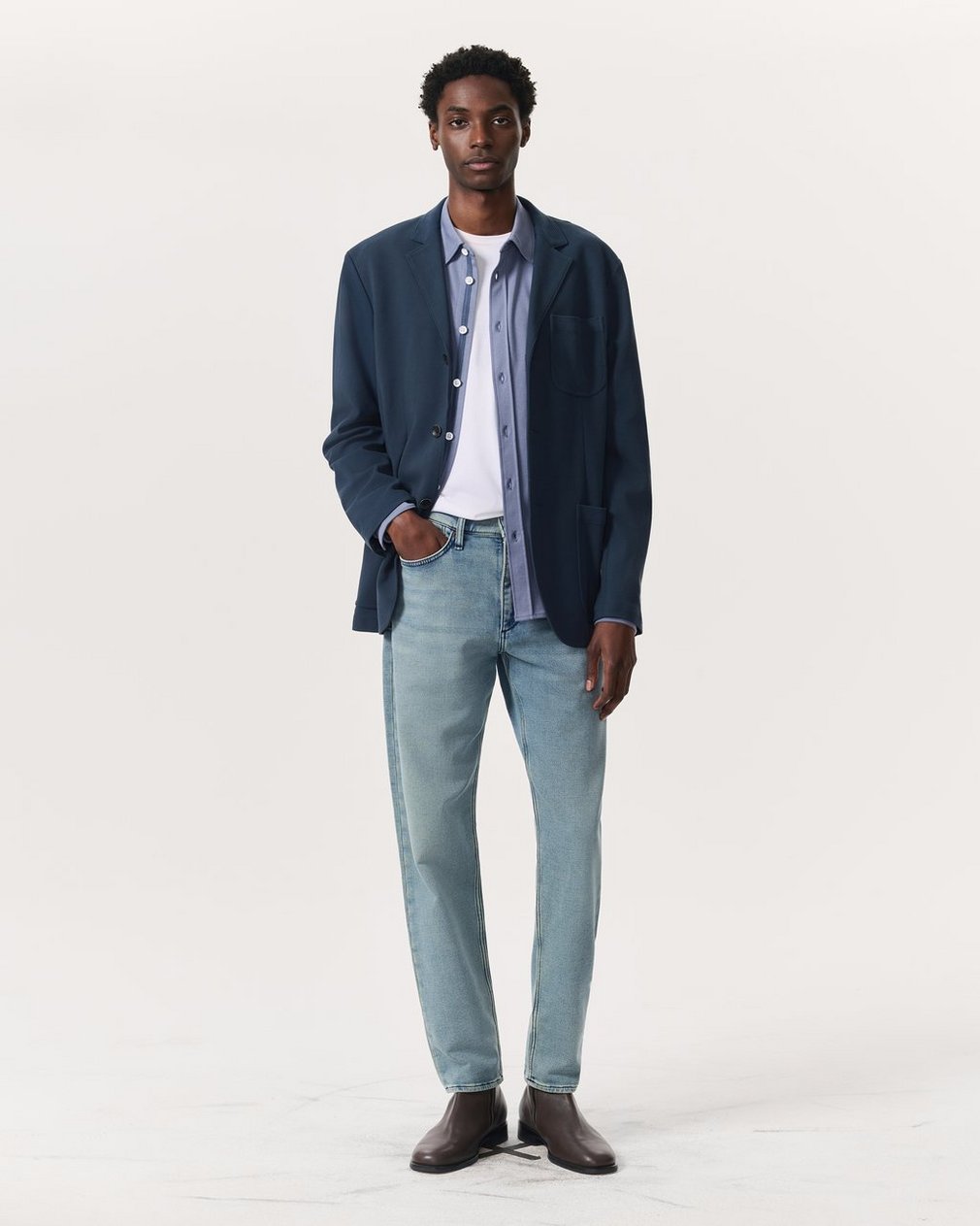 Achilles Italian Cotton-Blend Knit Blazer - Ink Blue - Image 7