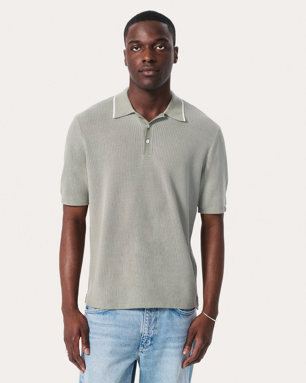 Harvey Knit Polo Shirt - Leaf Grey - Image 2