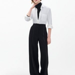 Irina Contrast-Stitch Pants Black