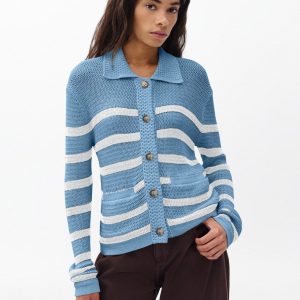 Costi Striped Cardigan Fog Blue